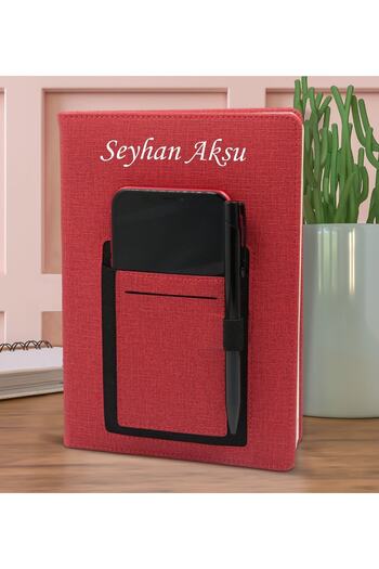 Bk Gift Kişiye Özel İsimli Telefon Bölmeli Kırmızı Termo Deri Defter 15x21 cm