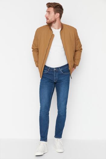 Trendyol Collection Темно-сині джинси з еластичної тканини Slim Fit Джинсові штани TMNAW23JE00054