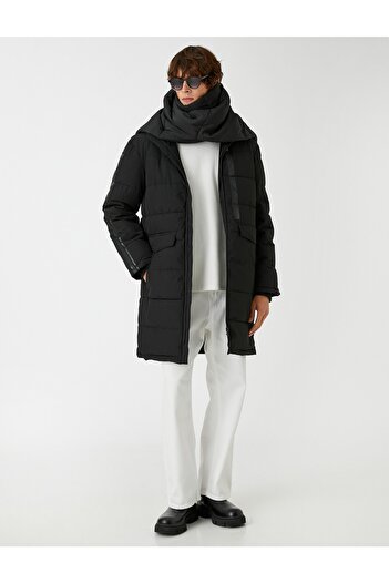 Koton Hooded Puffer Jacket with Printed Pocket Detail