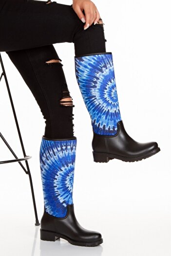 Sea&Blue Γυναικείες μπότες βροχής με στάμπα Tie Dye μπλε αδιάβροχες