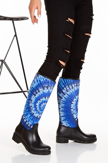 Sea&Blue Γυναικείες μπότες βροχής με στάμπα Tie Dye μπλε αδιάβροχες