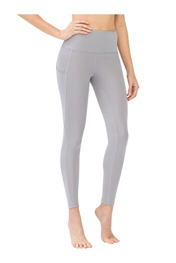 Los Ojos Women's Gray High Waist Double Pocket Compacting Sports Leggings