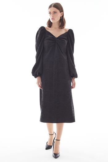 adL Balloon Sleeve and Knot Detailed Dress