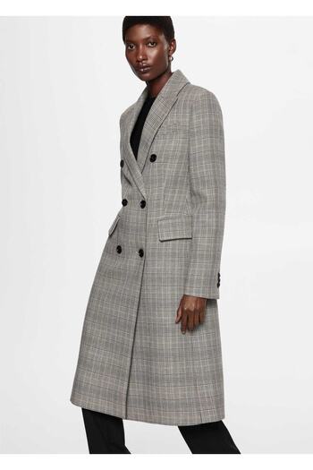 MANGO Woman Double Breasted Cut Checkered Coat