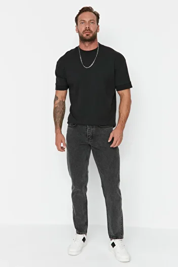 Trendyol Collection Antracit 100% pamut egyenes szabású farmernadrág TMNAW23JE00105