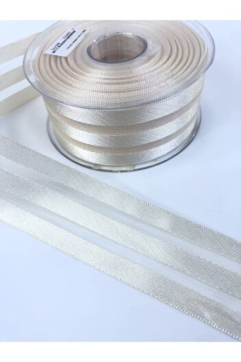 Hobigram Panglică de decorațiuni din satin crem cu trei linii 5 metri – Panglică, design elegant, accesoriu pentru femei – Panglică – K