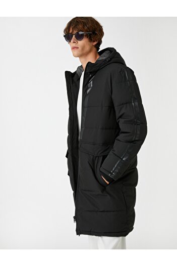 Koton Hooded Puffer Jacket with Printed Pocket Detail