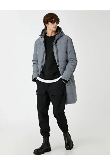 Koton Hooded Puffer Jacket with Printed Pocket Detail