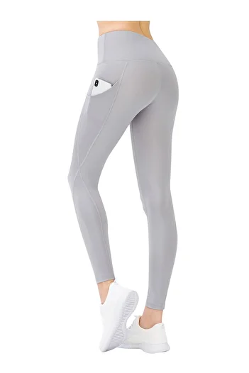 Los Ojos Women's Gray High Waist Double Pocket Compacting Sports Leggings