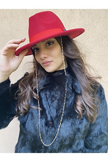 laviyonsa Cowboy Felt Fedora Hat with Detachable Chain Accessory