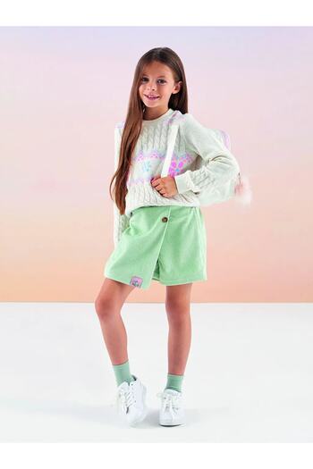 LC Waikiki Gemusterter, langärmliger Strickpullover für Mädchen mit Rundhalsausschnitt