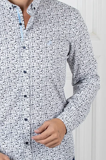 Sarar Смугаста сорочка Slim Fit синього кольору