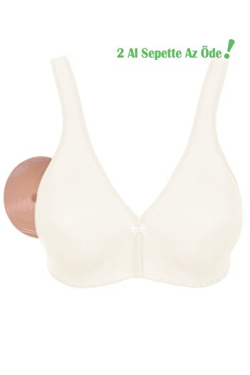 Alışveriş Meydanı Ecru Lace-Free Combed Cotton Pocketed Prosthesis Bra