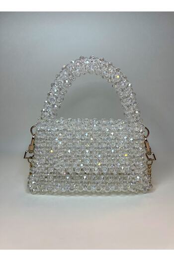 Jasmine Crystal Bag Γυναικεία βραδινή τσάντα φορέματος Jasmine Diamond White Crystal Beaded Strap Hand and Shoulder