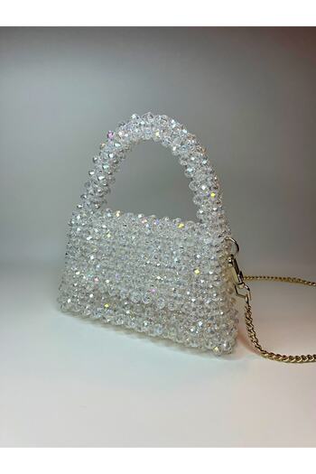 Jasmine Crystal Bag Γυναικεία βραδινή τσάντα φορέματος Jasmine Diamond White Crystal Beaded Strap Hand and Shoulder