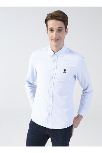 U.S. Polo Assn. Комір на ґудзиках світло-блакитний чоловічий Gomlek Nova022k