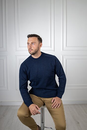 Sarar Half Turtleneck Patterned Navy Blue Knitwear Sweater