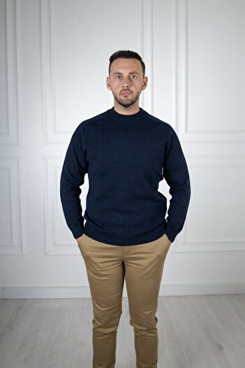 Sarar Half Turtleneck Patterned Navy Blue Knitwear Sweater