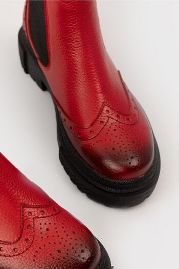 TUNAELLİ Women's Red Genuine Leather Chelsea Boots & Booties, Size 35-41