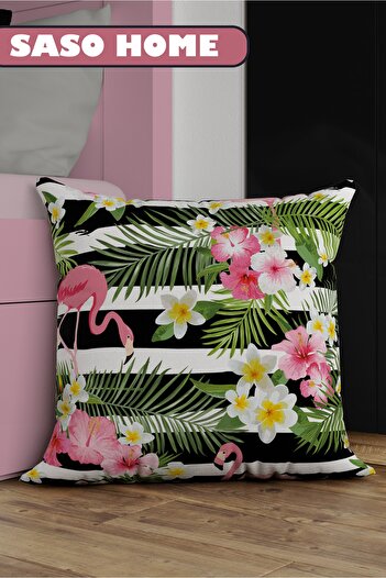 SasoHome Summer Mod Flamingos Patterned Decorative Gift Cushion - Pillow Case