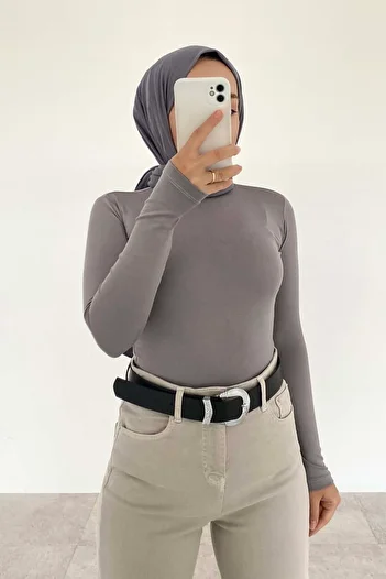 lamelif Half Turtleneck Solid Color Body Gray