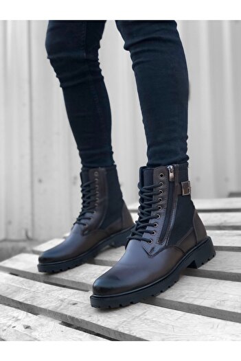 BA Moda Ba0218 St Lace Up Πόρπη με φερμουάρ Ψηλή χοντρή σόλα Ανδρικές μπότες μισού αστραγάλου καφέ