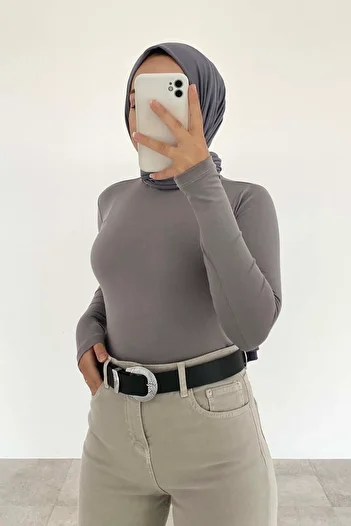 lamelif Half Turtleneck Solid Color Body Gray