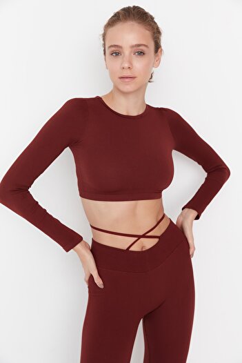 Trendyol Collection Hnědá bezešvá žebrovaná sportovní halenka TWOAW23SS00009