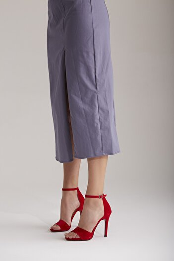 AYAKKABI PRENSİ Single Strap Red Suede Women's Classic Heeled Shoes
