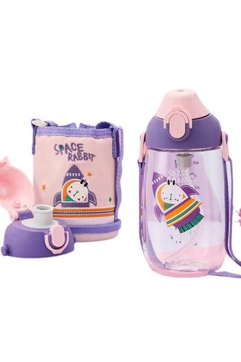 Uzspace Small Size 480ml Tritan Children's Water Bottle with Case, Hanger, With/Without Straw, Two Separate Lids
