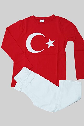 Yare 23 April 29 October Demonstration Boys' Long Sleeve Turkish Flag T-shirt and Pants Set