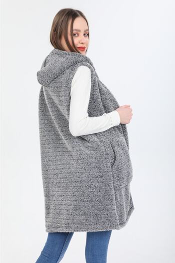 MODA VUSLAT Women's Gray Long Zippered Fleece Vest