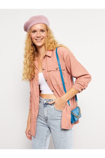 LC Waikiki Gerade geschnittene, langärmlige Hemdjacke aus Samt für Damen mit Knopfverschluss vorne