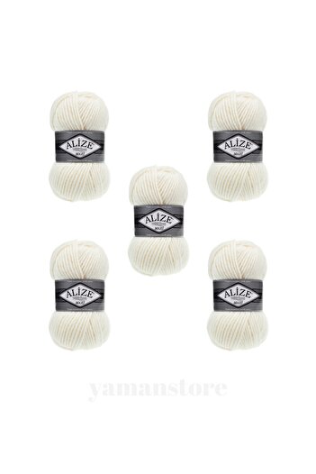 Alize Superlana Maxi 5 Pieces Strand Yarn - Vest, Cardigan, Scarf Sweater Yarn 62 Light Cream