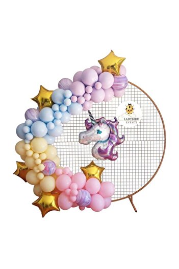 Çemrek Süs Parti Unicorn Macaron Balloon Chain-Birthday Balloon Chain 133 Pieces Balloon-Chain-Pump