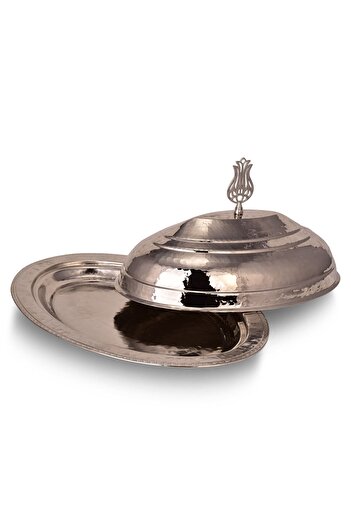 TURNA BAKIR Crane Copper Dynasty Classic Lid Kayak Presentation Plate 40 Cm Hand Forged Nickel Crane4413-2