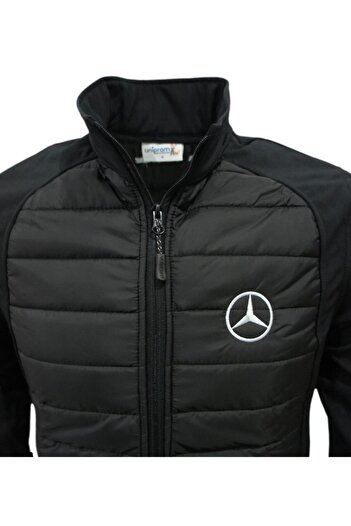 Uniprom Ανδρικό μαύρο παλτό Mercedes Softshell-Ray Pattern Lycra με 5 τσέπες