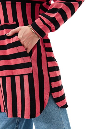 Muni Muni Çizgili Doğal Kumaşlı Sweatshirt 50442 Pembe