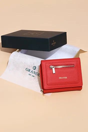 By Hakan Grande 2744 100% Genuine Leather Wallet Red with Yellow Accessories