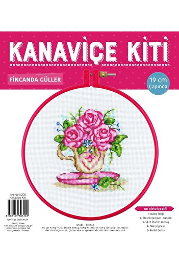 LİLYHOBBYLAND Kanaviçe Etamin Kiti, Kasnaklı 19 Cm: Fincanda Güller