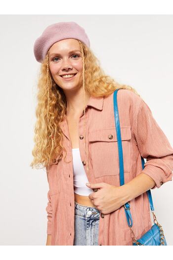 LC Waikiki Gerade geschnittene, langärmlige Hemdjacke aus Samt für Damen mit Knopfverschluss vorne