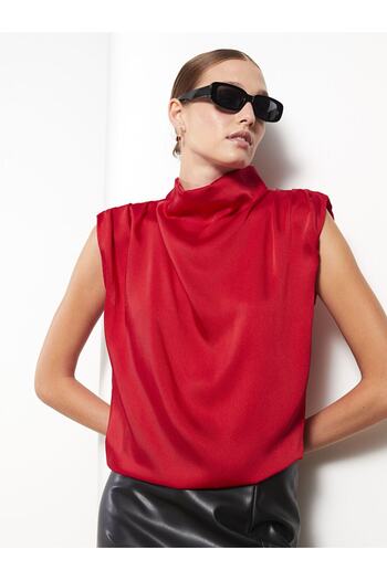 LC Waikiki High Collar Plain Long Sleeve Satin Women's Blouse