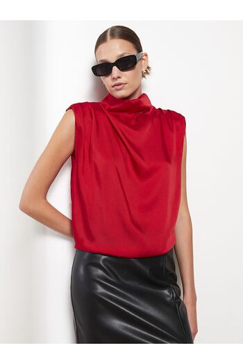 LC Waikiki High Collar Plain Long Sleeve Satin Women's Blouse
