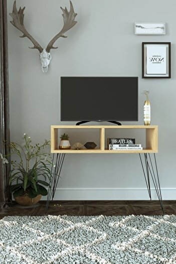 Egecan Mobilya Meşe Salon Oturma Odası Tv Ünitesi Tv Sehpası Ayaklı Tv Ünitesi Tv Standı Kitaplık Duvar Rafı
