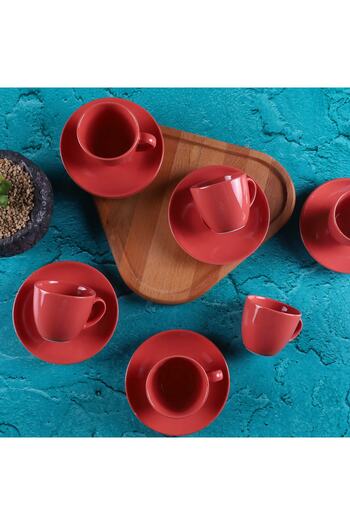 Tulü Porselen Luna1 Red 12 Piece Coffee Cup Set - Op24