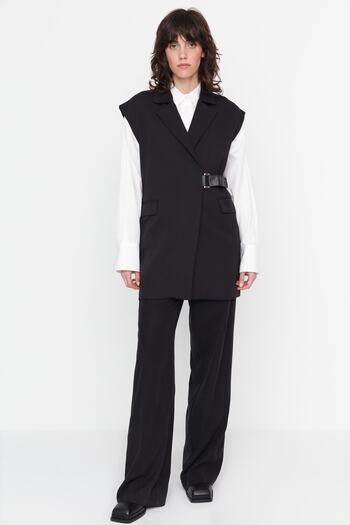 Trendyol Modest Black Waist Half Belt Closure Woven Vest TCTAW23YL00006