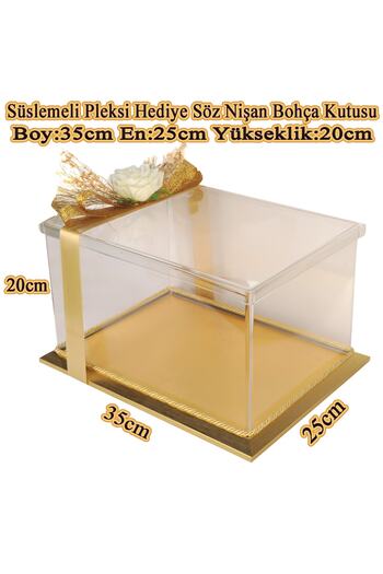 mixefor Söz Nişan Hediye Bohça Kutusu -pleksi Kutu -35 Cm X 25 Cm X 20 Cm Ölçülerinde Altın Renk Çerçeve
