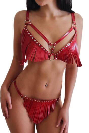 Didolim Red Fancy Women's Leather Costume - Tassel Detailed, New Special Leather Costume