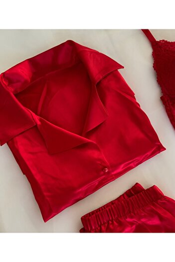 MH Moony Homewears Σετ εσώρουχα προίκα Raso Rosso Love 5 τεμαχίων σατέν πιτζάμες