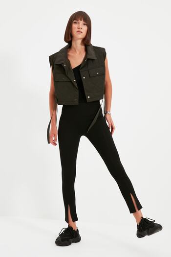 Trendyol Collection Fekete magas derekú kötött leggings elöl hasítékkal TWOAW22TA0004